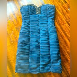 Forever 21 navy blue formal strapless ruching dress size large with beads